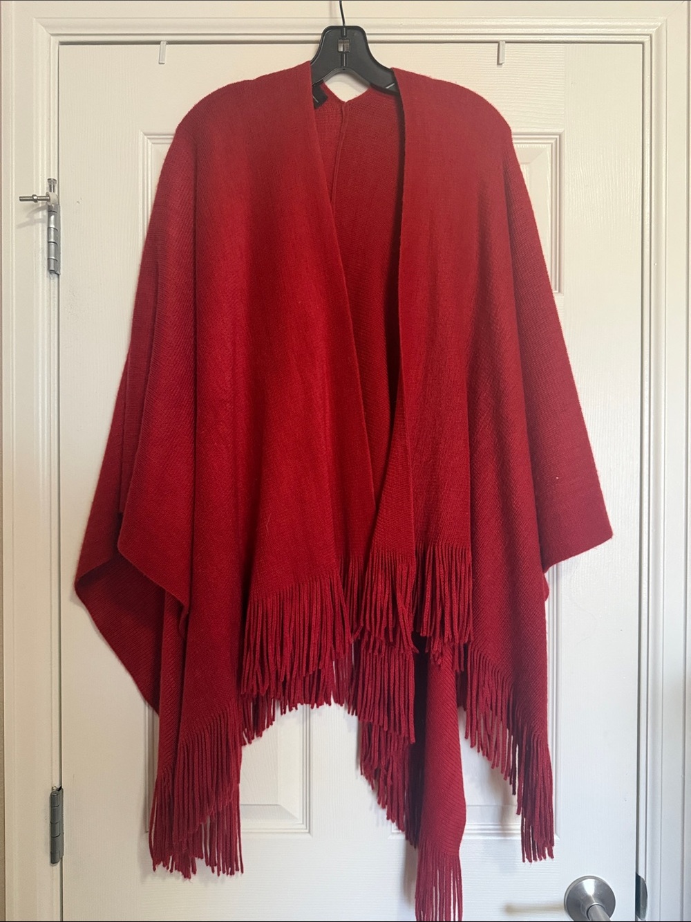 New York & Company Crimson Fringe Open-Front Poncho